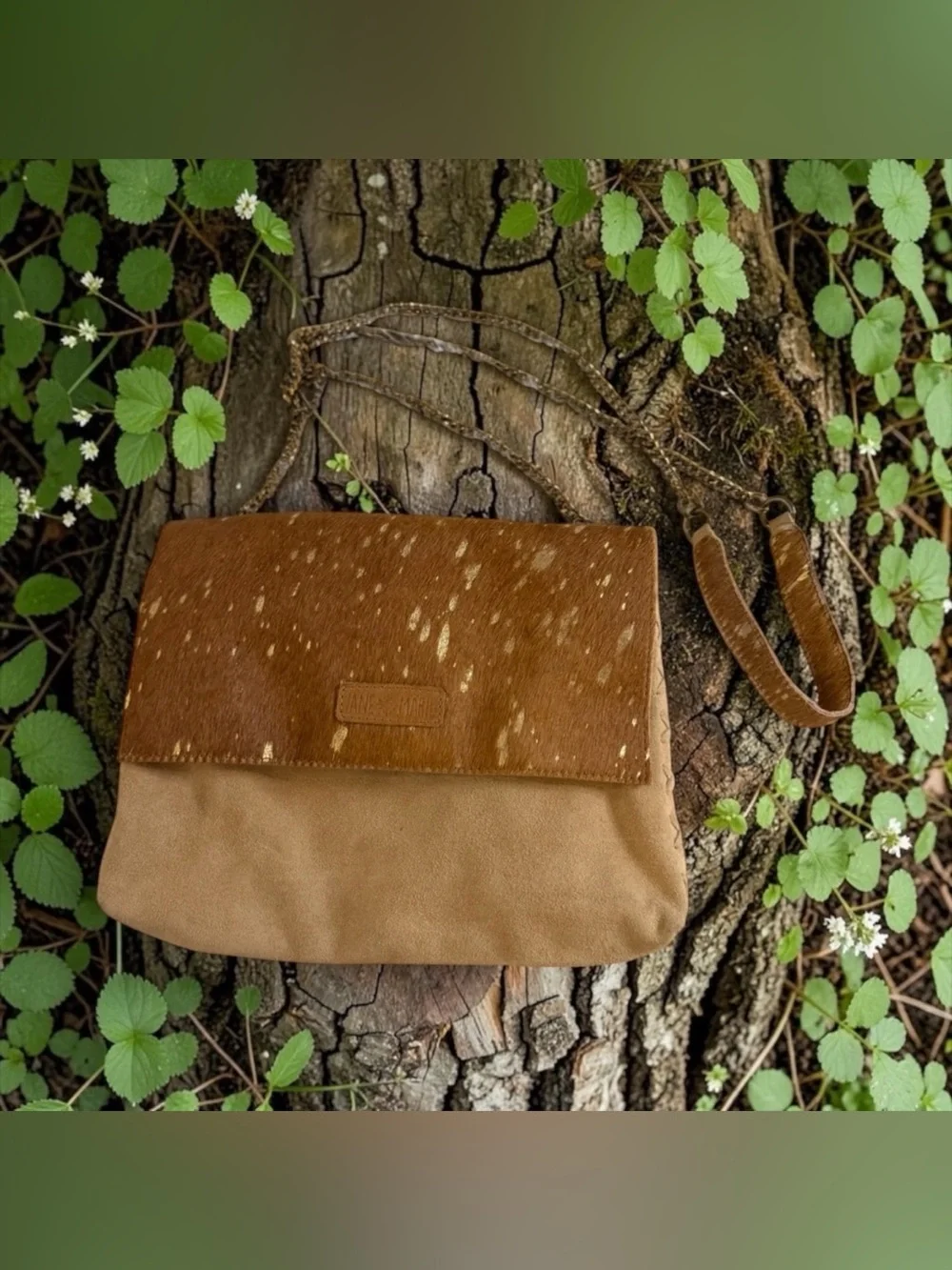 Jane Marie Gold Foil Hairon Suede Leather Crossbody Bag
